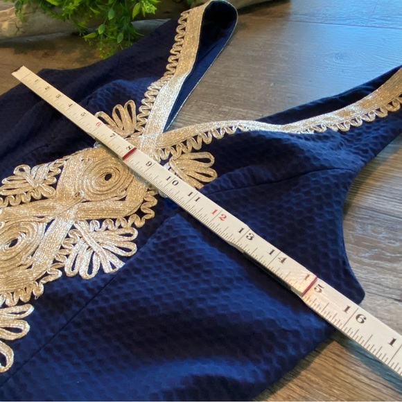 LILLY PULITZER Navy “Junie” Shift Dress with Gold Embroidered Detailing, Size 4 - Picture 10 of 16